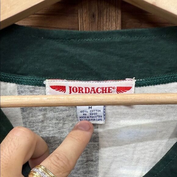 Vintage Jordache Green and White Striped Button-Up Cardigan - Picture 2 of 2